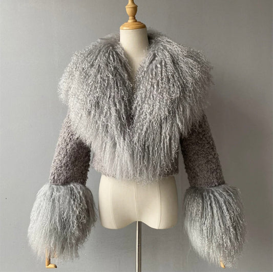 Gray Mongolian Fur Coat (Pre Order)