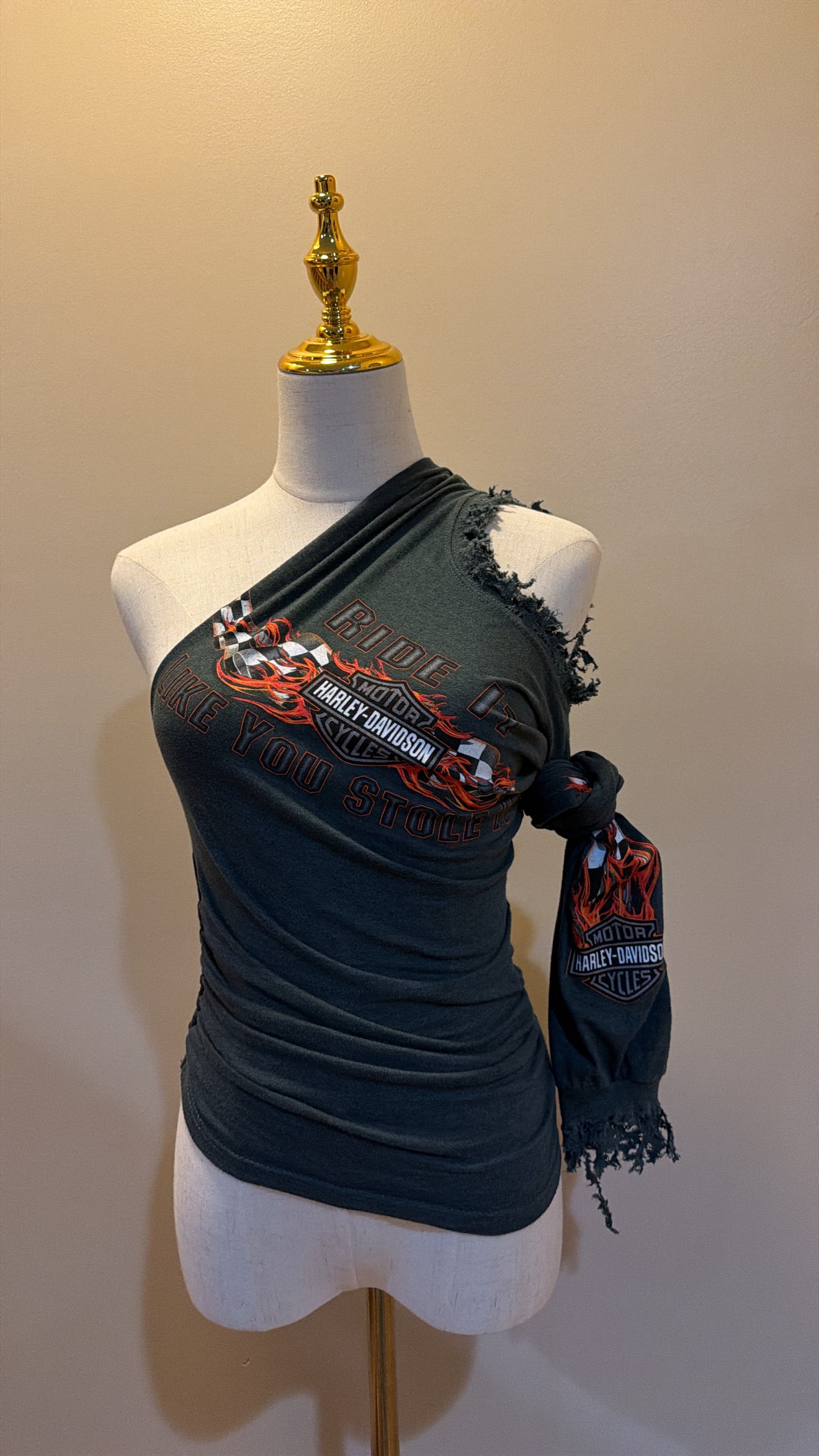 Custom Distressed Off Shoulder Tee ￼