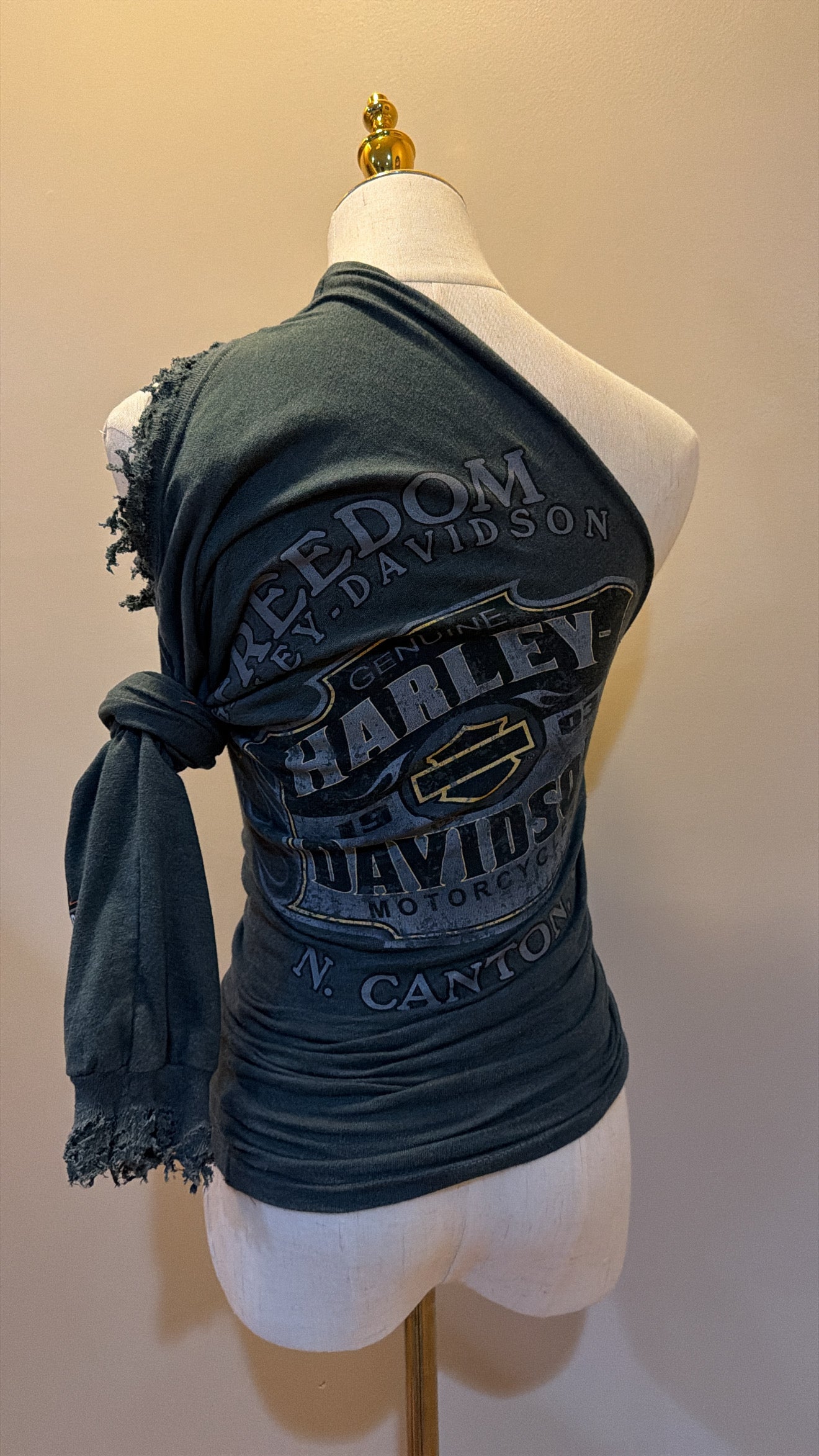Custom Distressed Off Shoulder Tee ￼