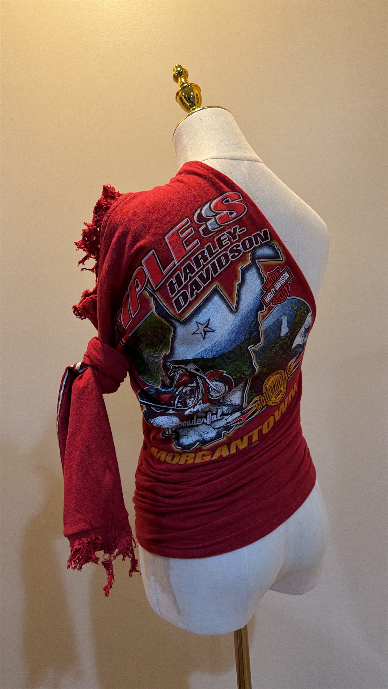 Custom Distressed Off Shoulder Tee ￼