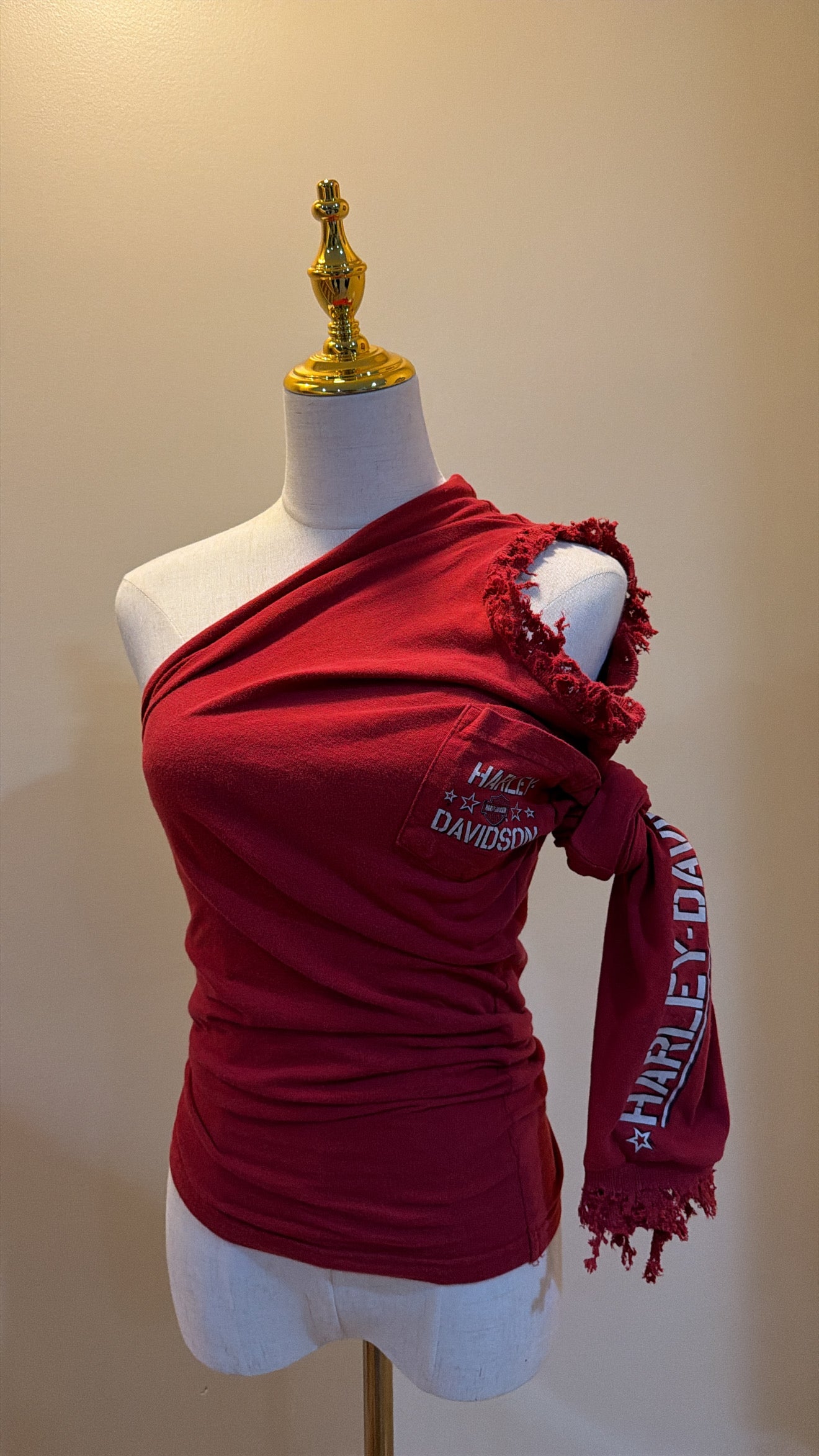 Custom Distressed Off Shoulder Tee ￼