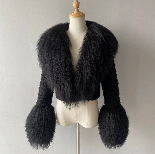 Black Mongolian Fur Coat (Pre Order)