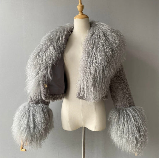 Gray Mongolian Fur Coat (Pre Order)