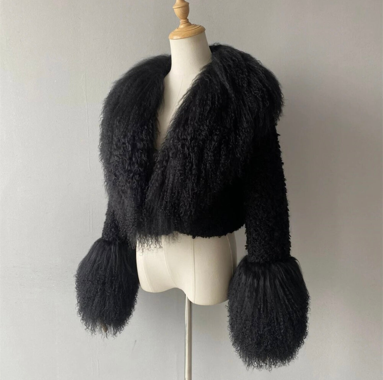 Black Mongolian Fur Coat (Pre Order)