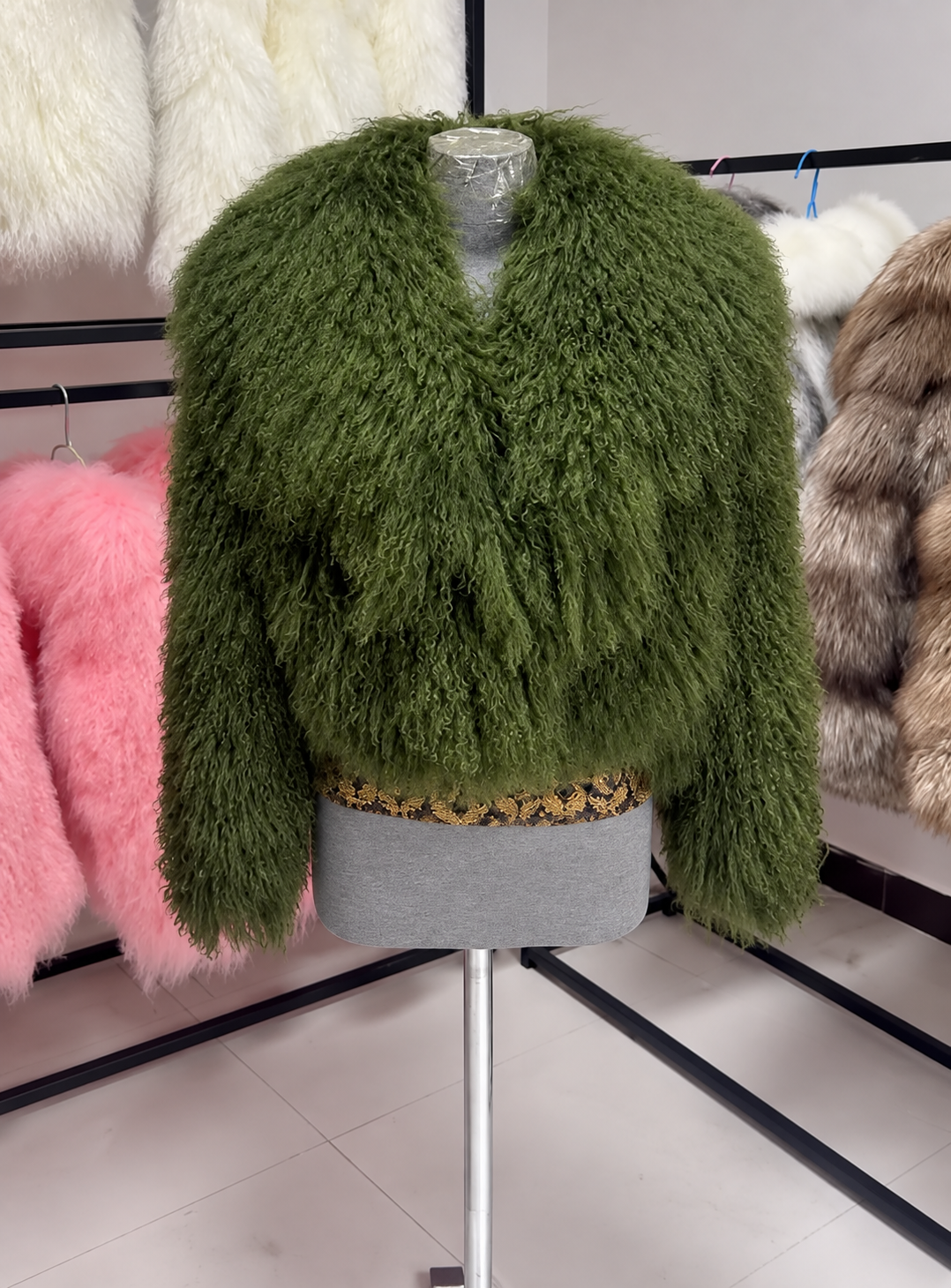 Green Mongolian Fur Coat